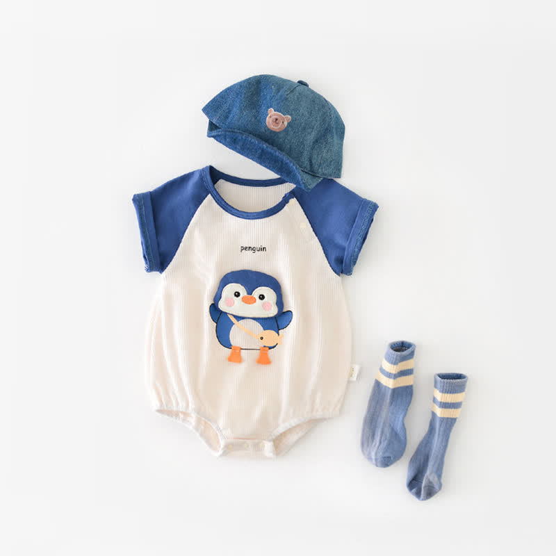 PENGUIN Baby Blue Contrast Sleeves Bodysuit