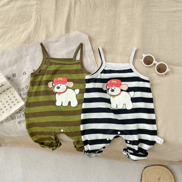 M Baby Cartoon Dog Striped Romper