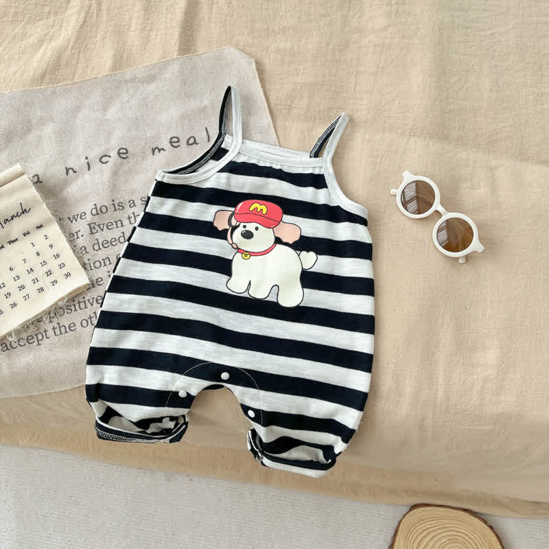 M Baby Cartoon Dog Striped Romper