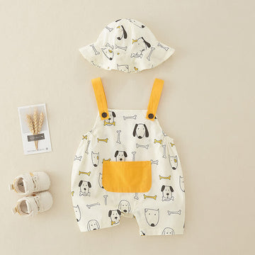 Baby Dog Bone Overalls with Hat