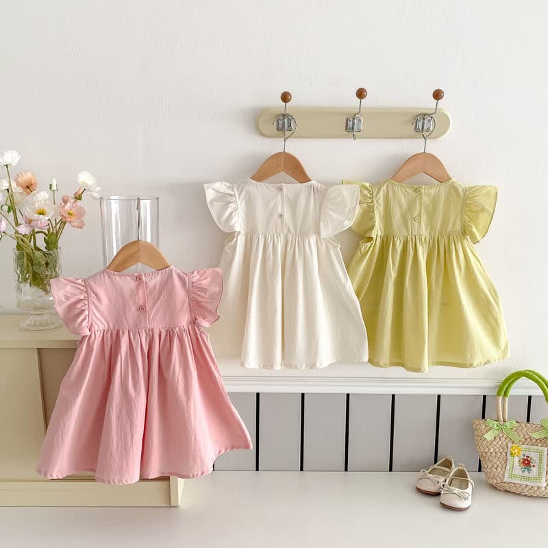 Toddler Ruffled Solid Color Simple Dress