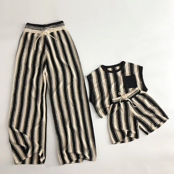 Mommy and Me Striped T-shirt Shorts Pants