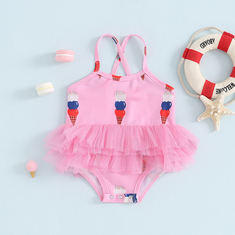 Baby Three-colour Ice Cream Suspenders Swimwear