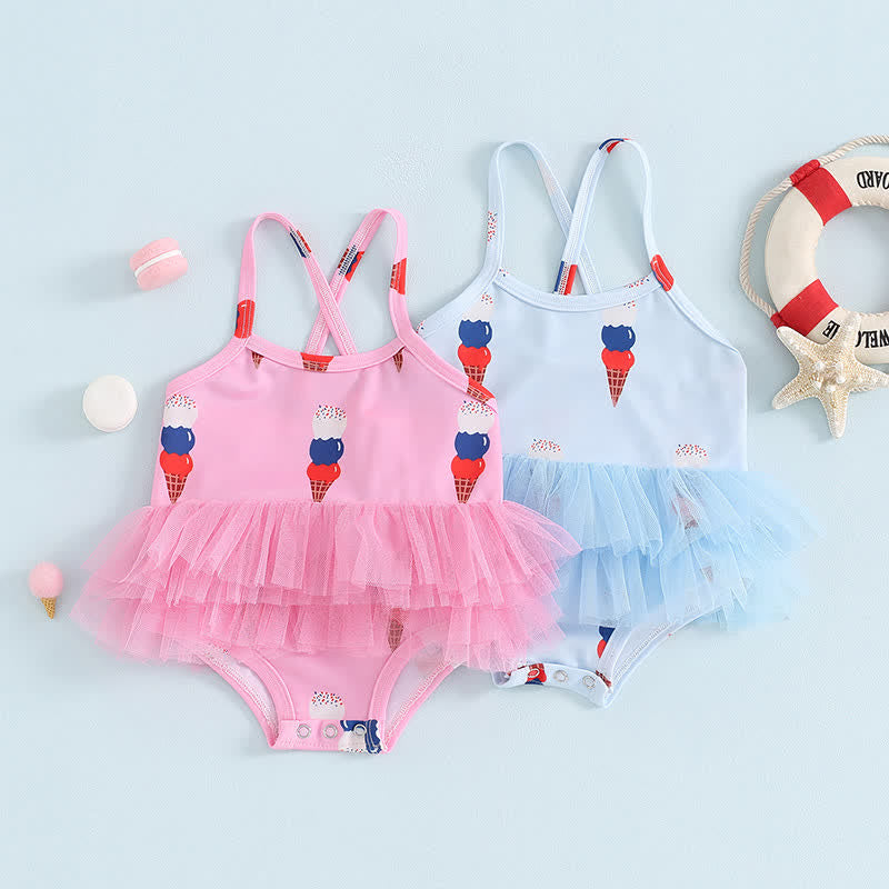 Baby Three-colour Ice Cream Suspenders Swimwear