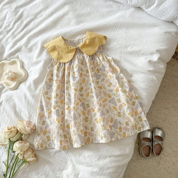 Toddler Lapels Leaves Yellow Dress