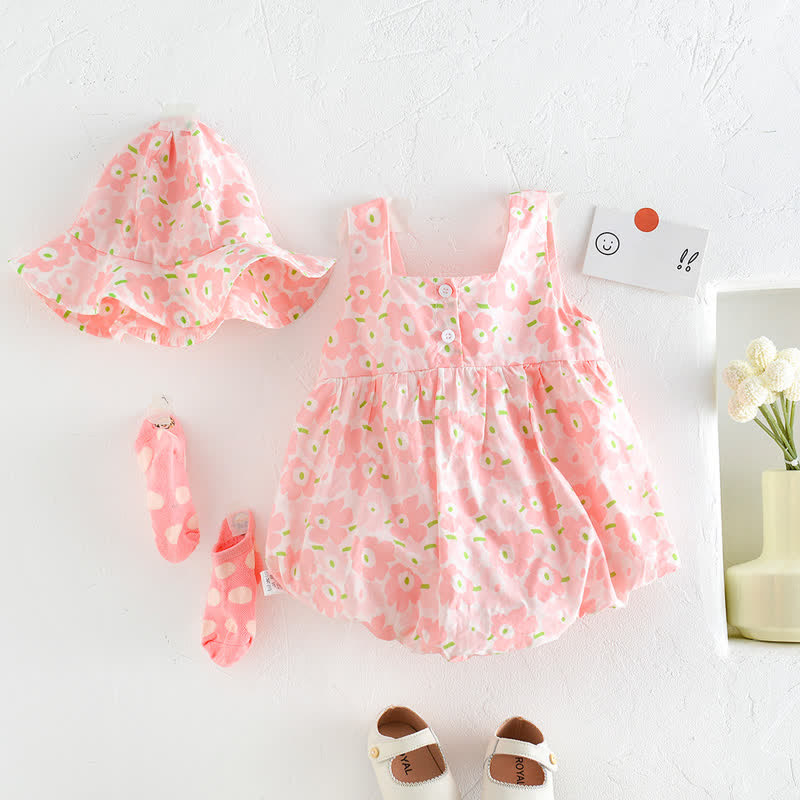 Baby Flower Pink Bodysuit with Hat