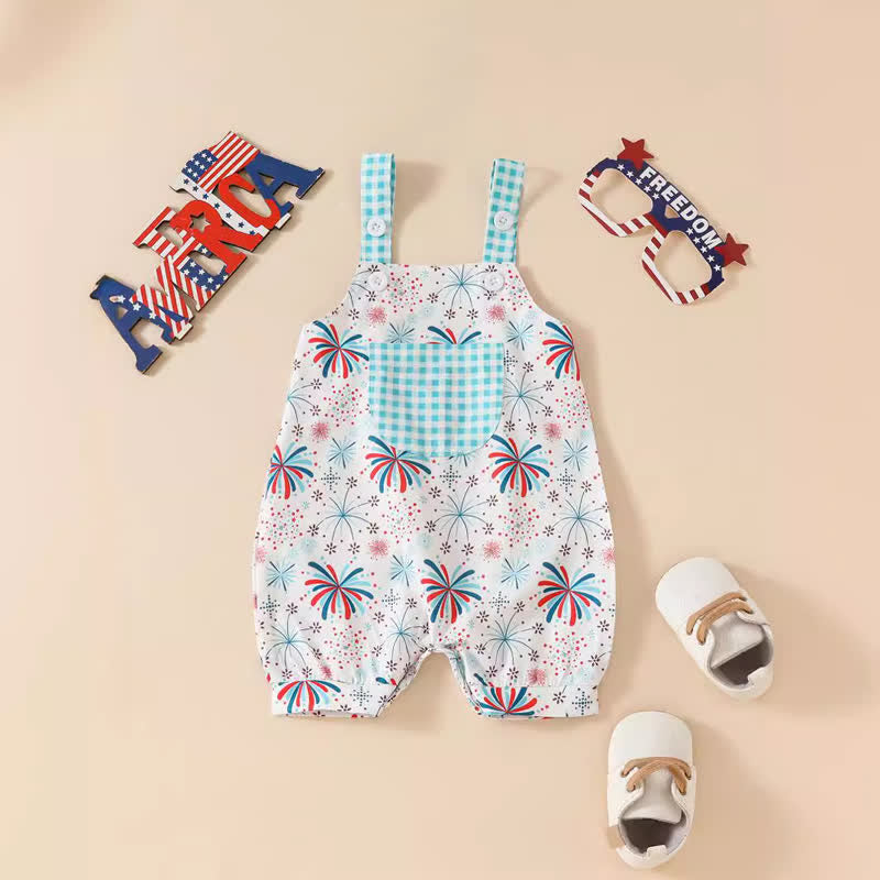 USA Baby Fireworks Plaid Pocket Overalls