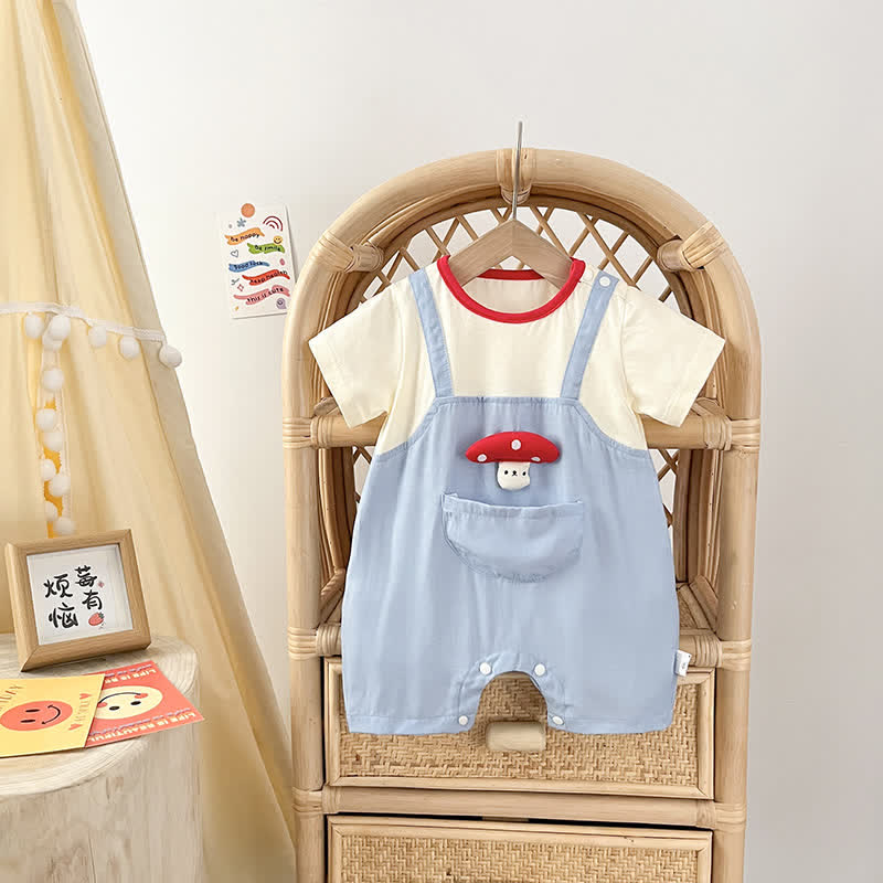 Baby Mushroom Fake 2Pcs Striped Romper