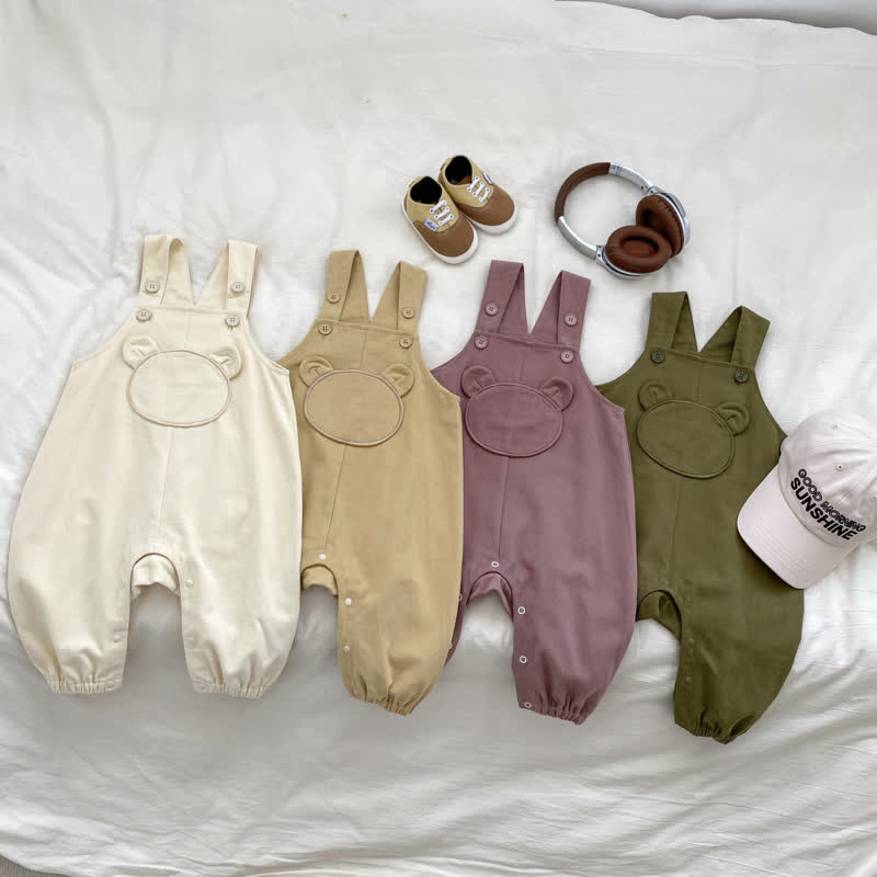 Baby Solid Color Cute Bear Overalls