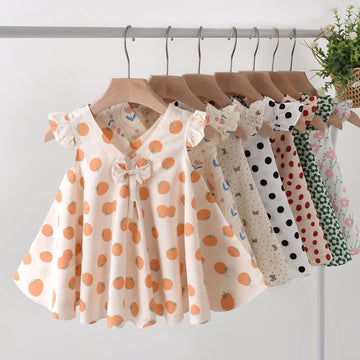 Baby Toddler Orange Bow Dots Flower Dress