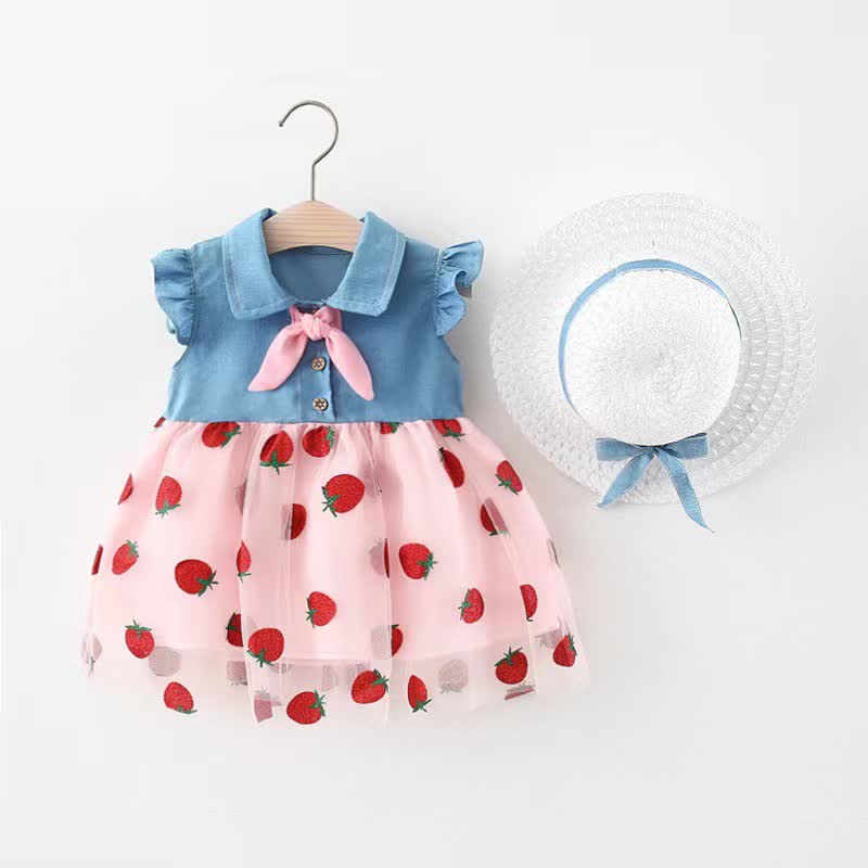 Baby Strawberry Tulle Dress with Hat