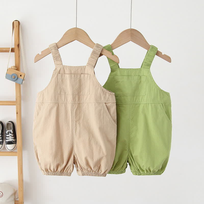 Toddler Pocket Solid Color Casual Overalls