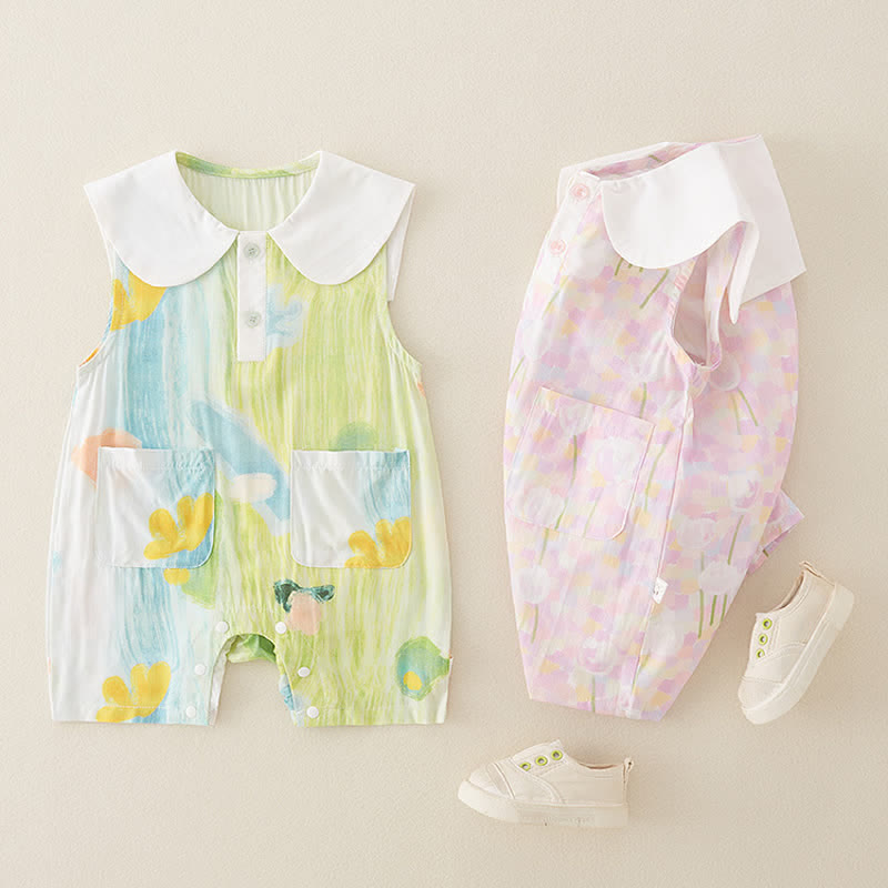 Baby Color Block Graffiti Flower Romper