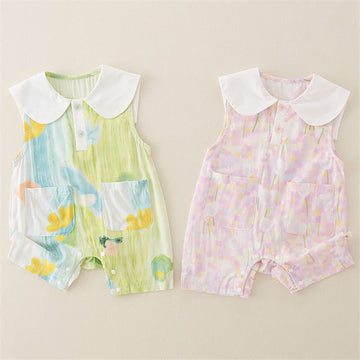 Baby Color Block Graffiti Flower Romper