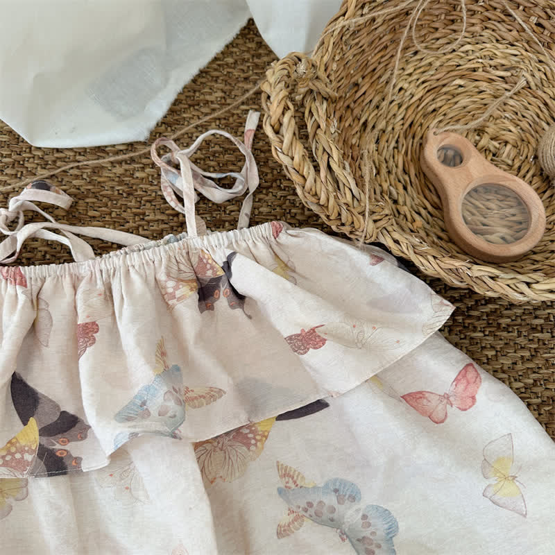 Toddler Butterfly Suspenders Apricot Dress