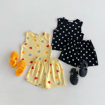 Toddler 2-Piece Heart Dots Sleeveless Set