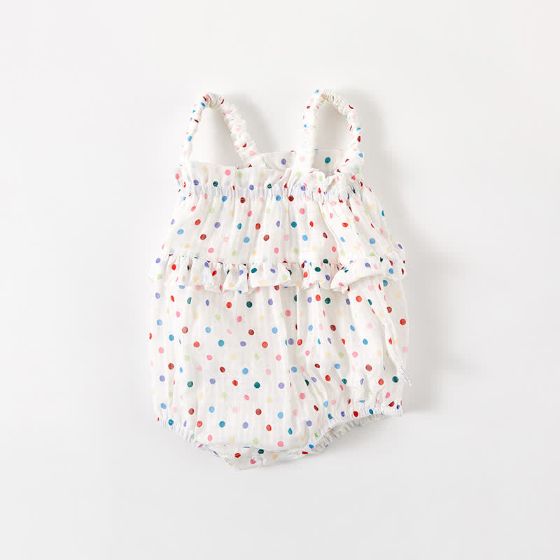 Baby Colorful Dots White Suspenders Bodysuit