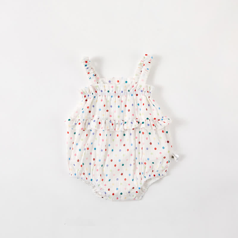 Baby Colorful Dots White Suspenders Bodysuit