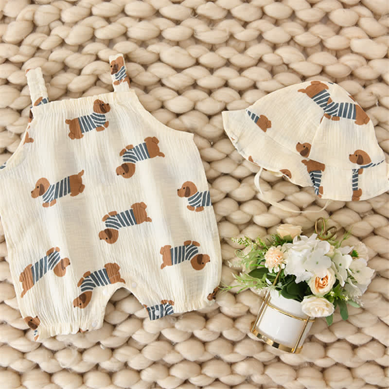 Baby Striped Dog Romper with Hat