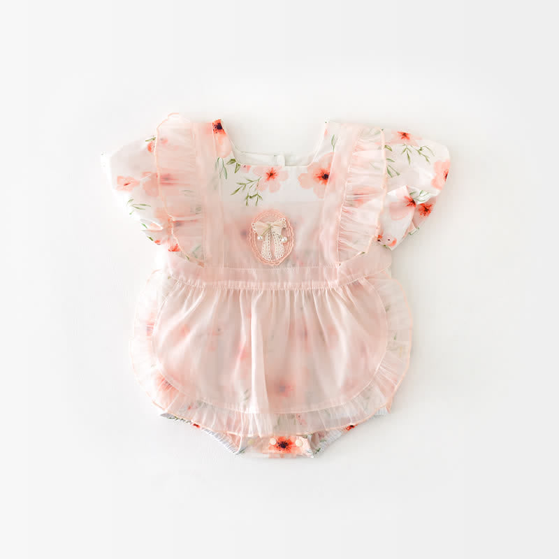 Baby Lovely Pink Flower Tulle Bodysuit