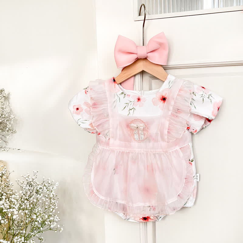 Baby Lovely Pink Flower Tulle Bodysuit