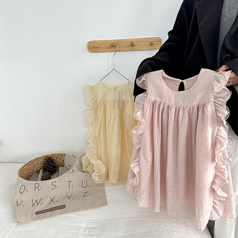 Toddler Solid Color Pleated Lace Dress