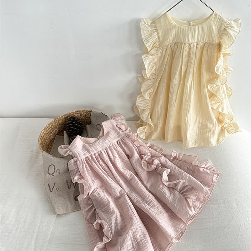 Toddler Solid Color Pleated Lace Dress