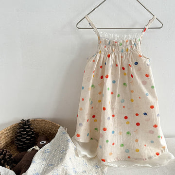 Toddler Girl Colorful Dots Suspenders Dress