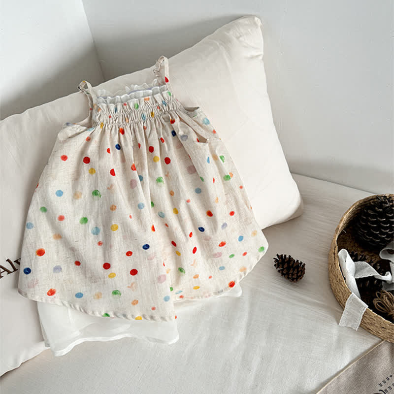 Toddler Girl Colorful Dots Suspenders Dress