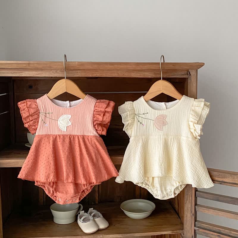 Baby Embroidered Flower Skirted Bodysuit