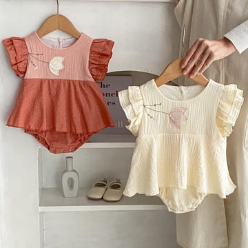 Baby Embroidered Flower Skirted Bodysuit