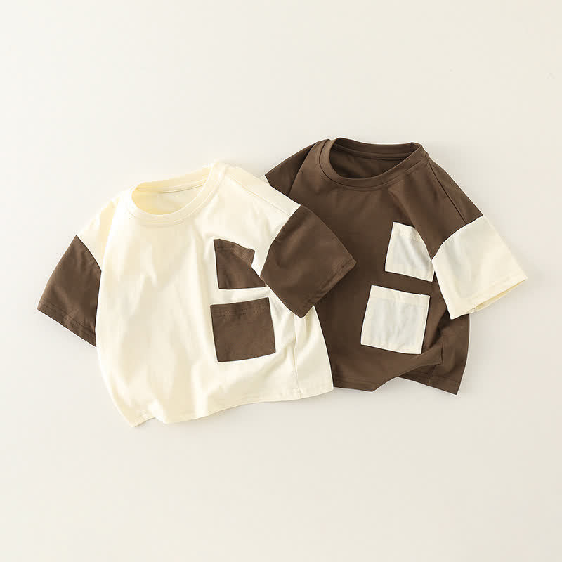 Toddler Simple Pocket Contrast Sleeves T-shirt