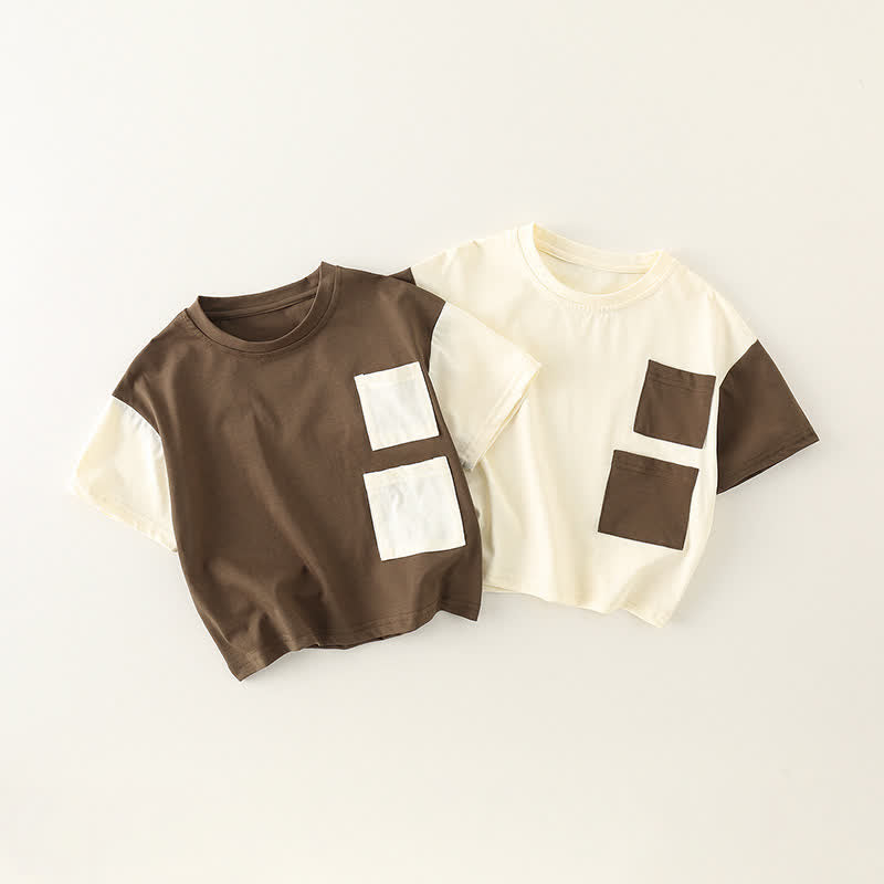 Toddler Simple Pocket Contrast Sleeves T-shirt