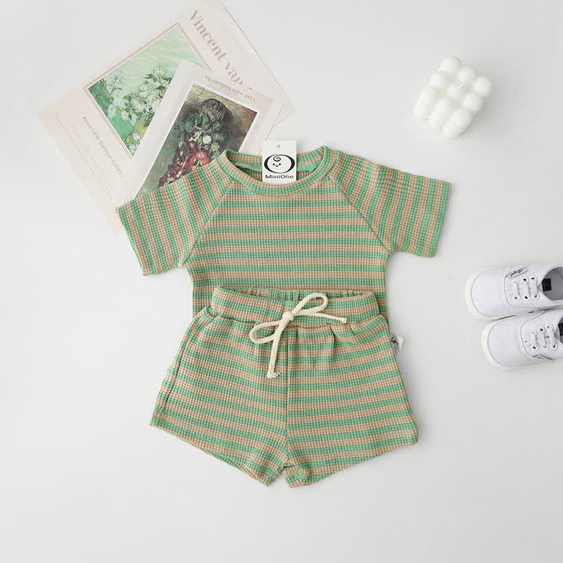 Baby 2-Piece Ribbed Striped Simple Set