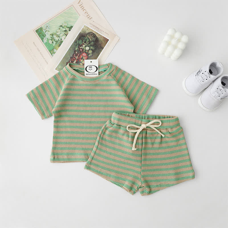 Baby 2-Piece Ribbed Striped Simple Set