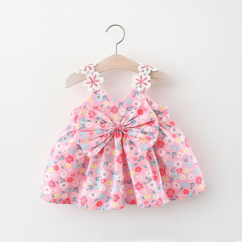 Baby Toddler Bow Flower Suspenders Dress