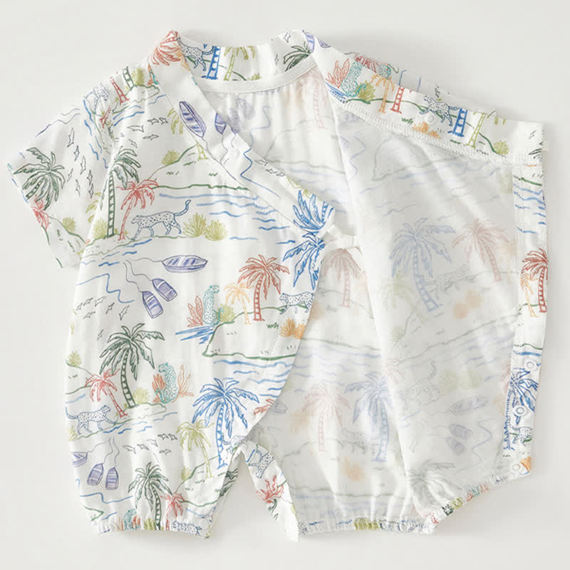 Baby Coconut Tree Kimono White Romper