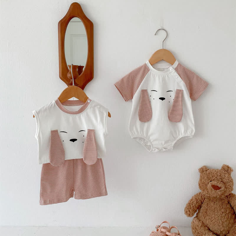 Baby Striped Cute Bunny Bodysuit/Set