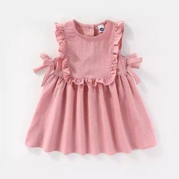 Toddler Solid Color Pleated Lace Bow Dress