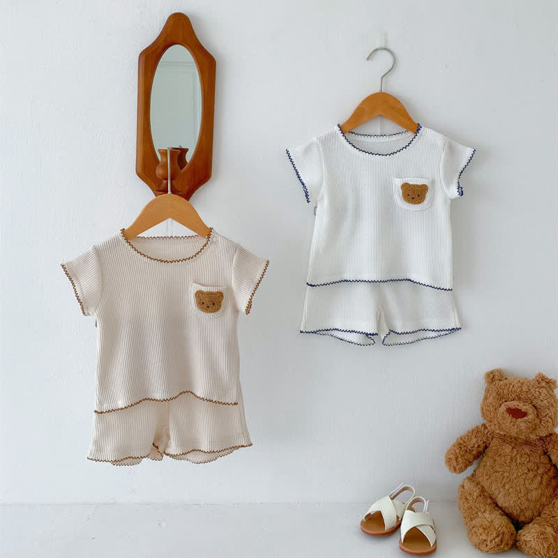 Baby 2-Piece Embroidered Bear Waffle Set