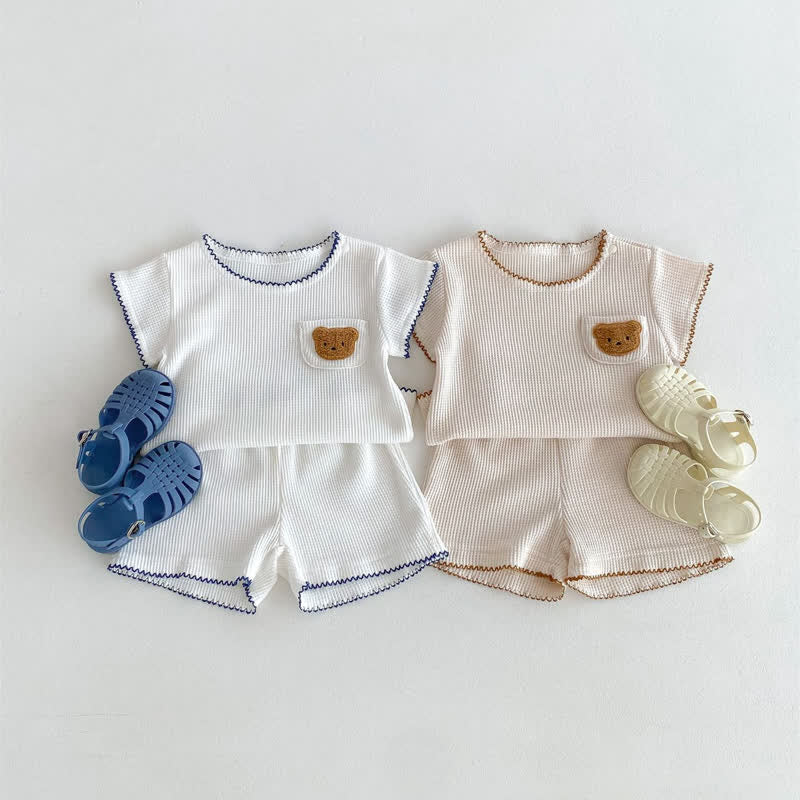 Baby 2-Piece Embroidered Bear Waffle Set