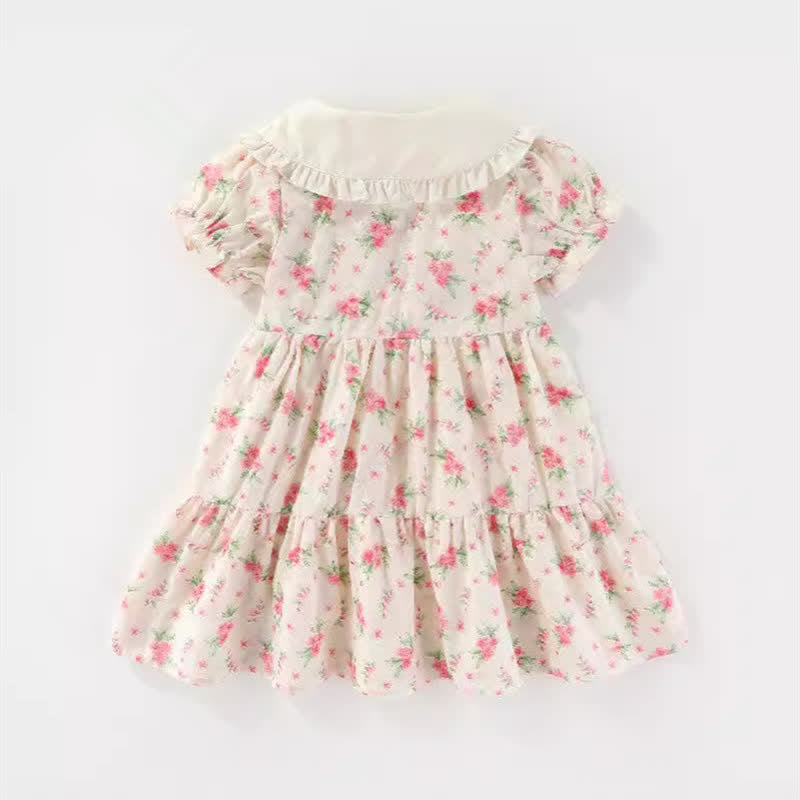 Toddler Retro Flower Puff Sleeves Dress