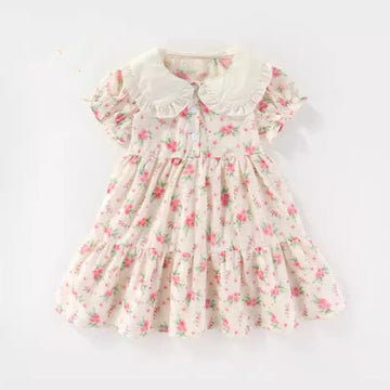 Toddler Retro Flower Puff Sleeves Dress