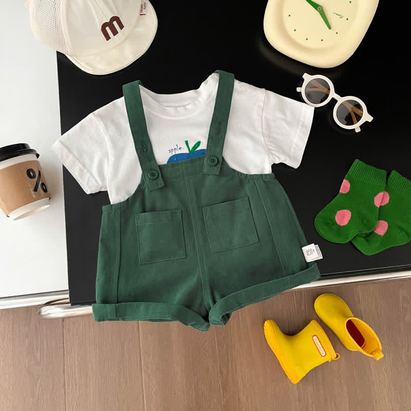 APPLE Baby Solid Color Overalls T-shirt