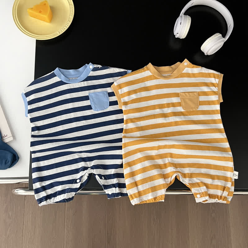 Baby Striped Pocket Sleeveless Romper