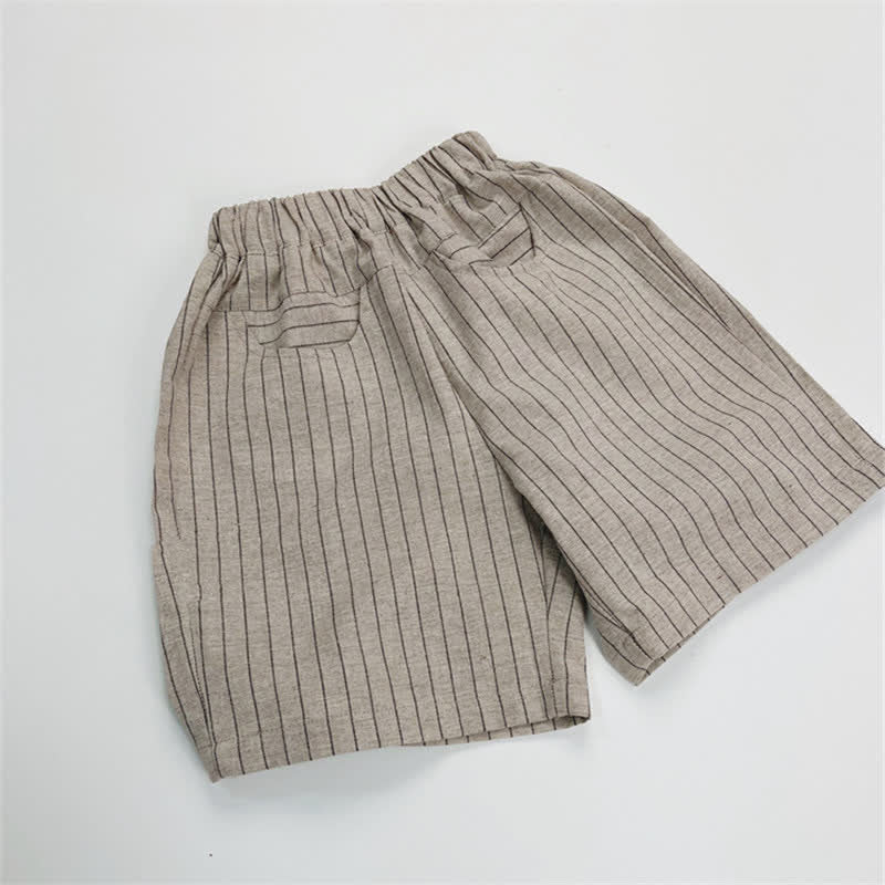 Toddler Vertical Striped Linen Khaki Shorts