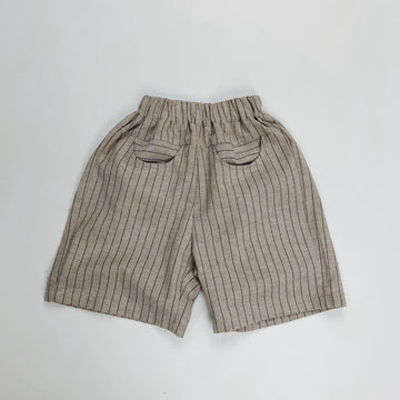 Toddler Vertical Striped Linen Khaki Shorts