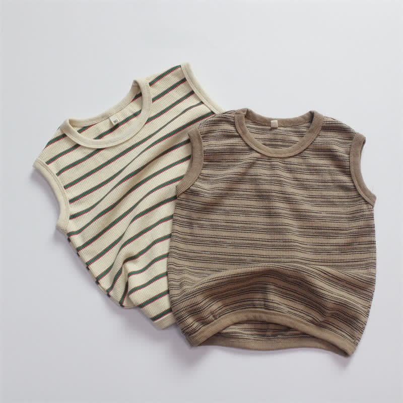 Toddler Retro Waffle Striped Tank Top