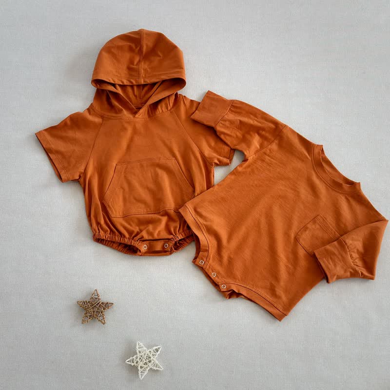 Baby Orange Short/Long Sleeves/Hooded Bodysuit