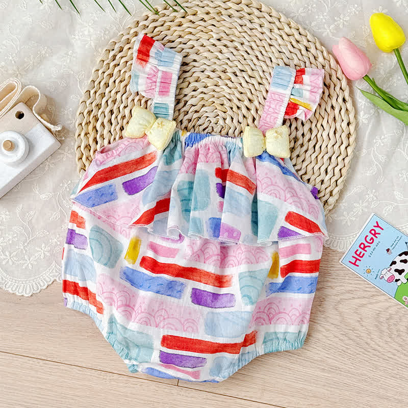 Baby Girl Colorful Bow Suspenders Bodysuit